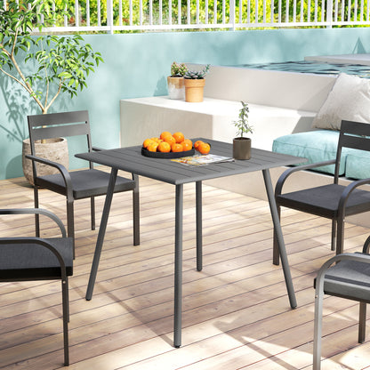 Outsunny Square Garden Table with Slat Top, Steel Frame, Outdoor Table for 4 Person, 80 x 80 x 74 cm, Grey