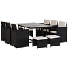 Outsunny Rattan Dining Set Garden Furniture Patio set 11 PC with Cushion Black /Milk White
