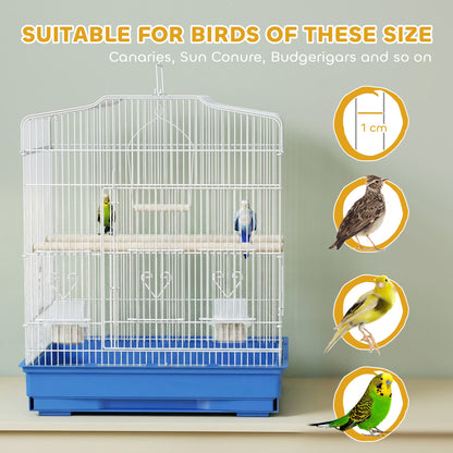 PawHut Large Metal Bird Cage with Perches, Food Bowls, Swing, for Budgies, Parakeets, Blue