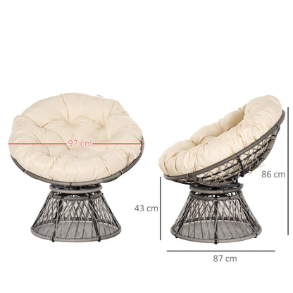 Outsunny 360 degrees Swivel Rattan Moon Bowl Chair Round Lounge Garden Wicker Basket Seat with Padded Cushion Oversized for Outdoor Indoor, Beige