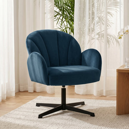 HOMCOM Swivel Accent Chair, Shell-Shaped Armchair with Spring Cushion, Metal Base, Dark Blue