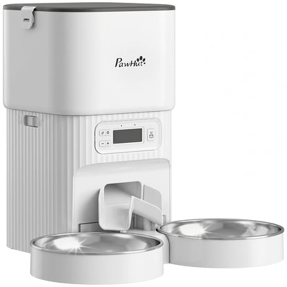 PawHut Automatic Cat Feeder Timed Portion Control Pet Food Dispenser with 2 Stainless Steel Bowls