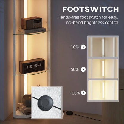 مصباح أرضي من HOMCOM LED بأرفف، مصباح قائم قابل للتعتيم مع مفتاح قدم لغرفة المعيشة وغرفة النوم، رمادي
