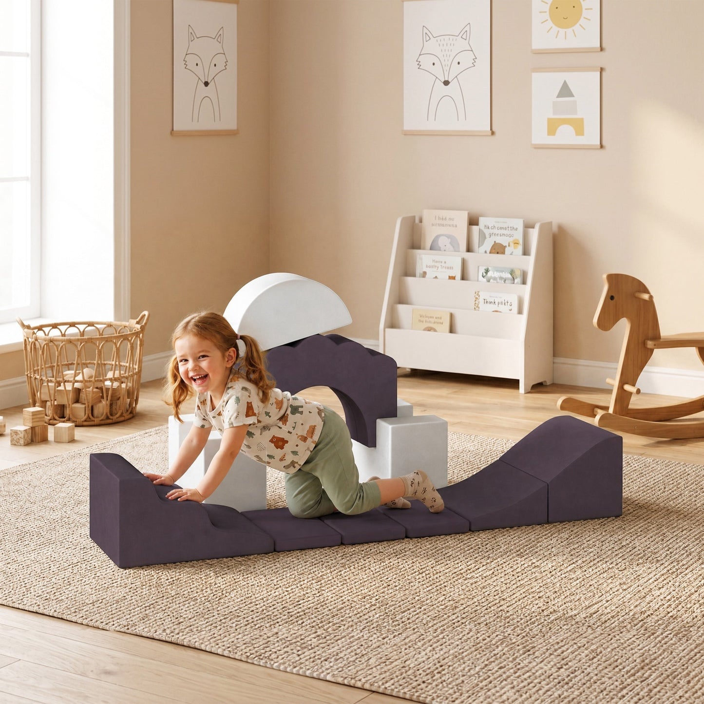 AIYAPLAY 7 Piece Kids Soft Play Set with Detachable Cover, Baby Indoor Climb and Crawl Foam Toys for Toddlers, Brown