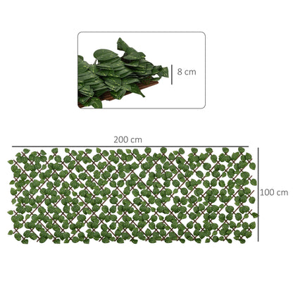 Outsunny Set of 2 Expandable Artificial Trellis Hedges - Realistic Leaf Privacy Screen, 2 x 1 m