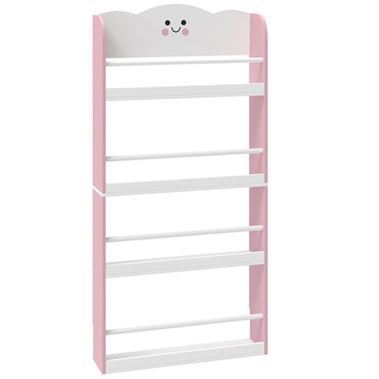AIYAPLAY 4 Tier Kids Bookshelf, Wall-Mounted Children Bookcase, Toddler Space-Saving Bookcase for Kids Room, Playroom, Pink