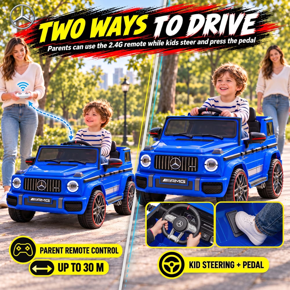 AIYAPLAY Licensed Mercedes-AMG G63 12V Kids Ride on Car with Remote Dual Motors Rear Suspension Slow Start for 3-6 Years, Blue