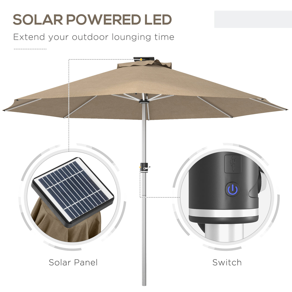Outsunny 3m Parasol in Khaki