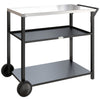 Outsunny Outdoor Grill Cart with Stainless Steel Tabletop for Kitchen Prep, Two-Tier Pizza Oven Stand on Wheels, Black