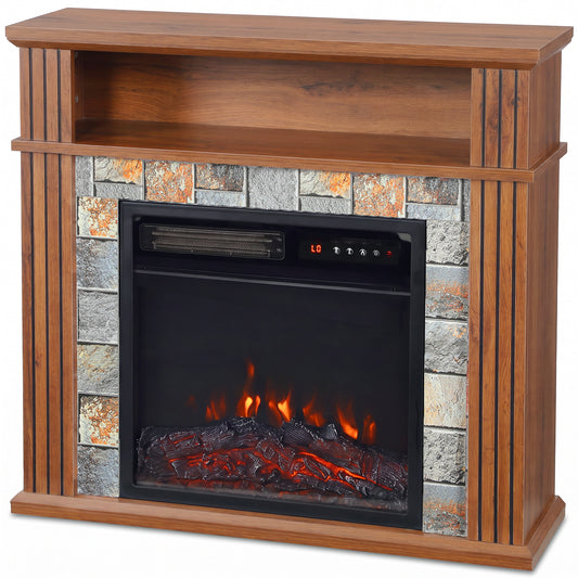 HOMCOM Freestanding Electric Fireplace Suite, 1800W, Open Shelf, Electric Fire and Surround with LED Flame, Remote, Grey