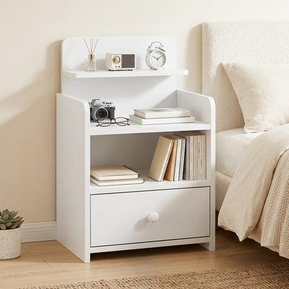 HOMCOM Bedside Cabinet, Bedside Table with Drawer and Shelf for Living Room, White