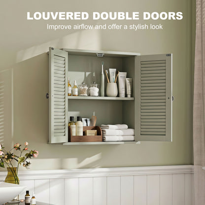 HOMCOM Bathroom Cabinet, Bathroom Wall Cabinet with Louvered Doors and Adjustable Shelf Storage for Kitchen, Light Green