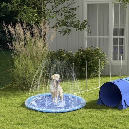 PawHut Dog Splash Pad, Pet Sprinkler Mat, Non-Slip Dog Paddling Pool, Foldable Outdoor Sprinkler and Splash Mat Water Play for Garden, Patio, Summer Fun, 170 cm