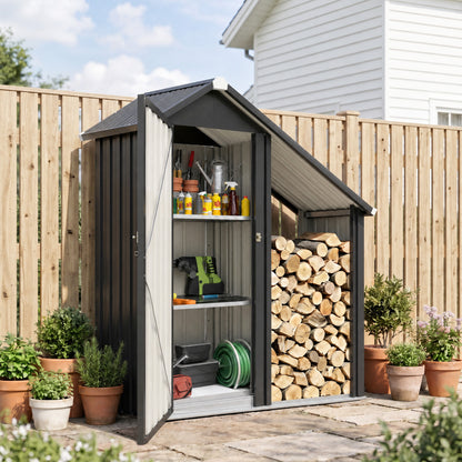 Outsunny 2 in 1 Galvanised Steel Firewood Shed in Dark Grey