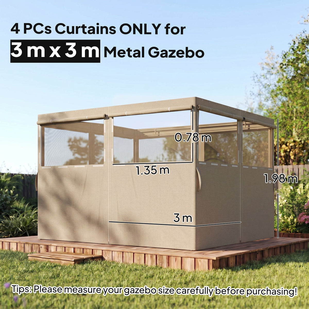 Outsunny 4 Pack Replacement Gazebo Curtains Privacy Panel for Most 3 x 3 m Gazebo, Outdoor Shelter Sidewalls, Khaki