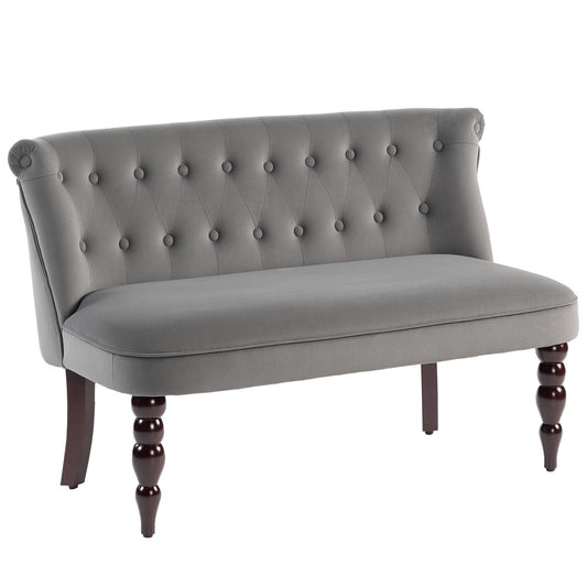 HOMCOM Velvet 2 Seater Sofa, Button Tufted Wingback Loveseat with Rubber Wood Legs for Living Room, Bedroom, Charcoal Grey