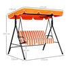 Outsunny 3 Seater Garden Swing Chair, Outdoor Swing Chair with Adjustable Canopy, Mental Frame & Cushions, Orange