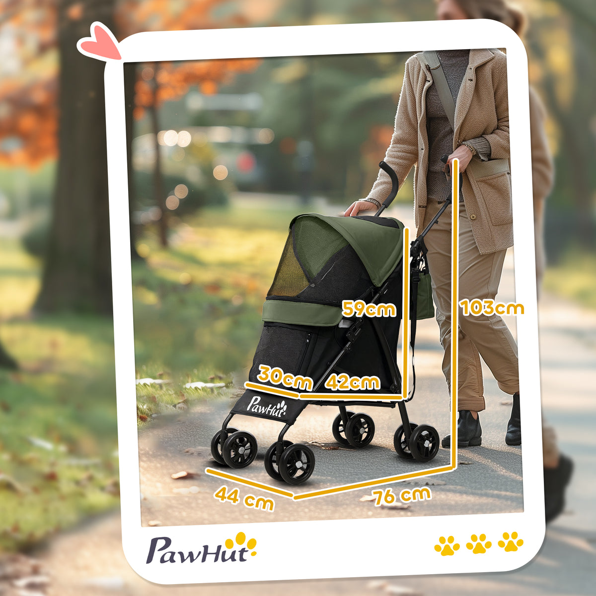 PawHut Foldable Dog Stroller in Dark Green