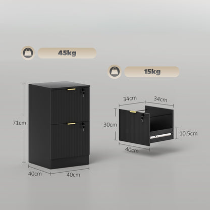 HOMCOM Filing Cabinet, Fluted Vertical File Cabinet with 2 Lockable Drawers and Hanging Rails, Black