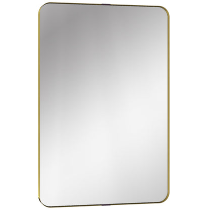 HOMCOM Rectangular Wall Mirror, 90 x 60 cm Wall Mounted Bathroom Mirror w/ Aluminium Alloy Frame and Tempered Glass, Gold Tone