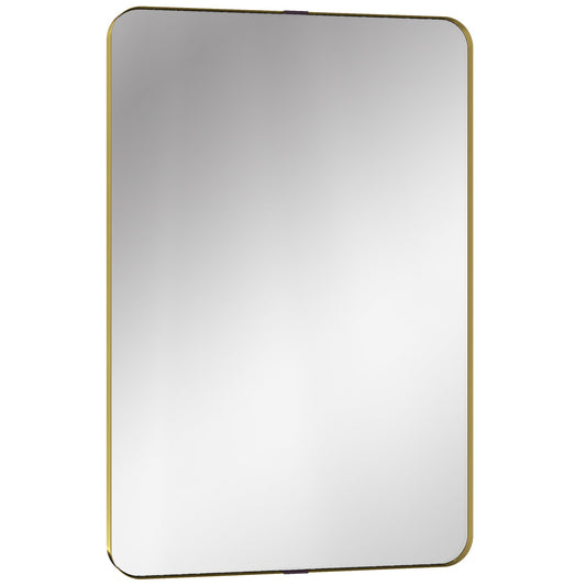 HOMCOM Rectangular Wall Mirror, 90 x 60 cm Wall Mounted Bathroom Mirror w/ Aluminium Alloy Frame and Tempered Glass, Gold Tone
