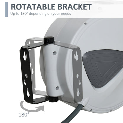 DURHAND Retractable Air Hose Reel, Wall Mount Auto Rewind Hose- Reel, 15m+ 140cm Diameter 3/ 8" 9.5mm, Connector 1/ 4" BSP, Grey