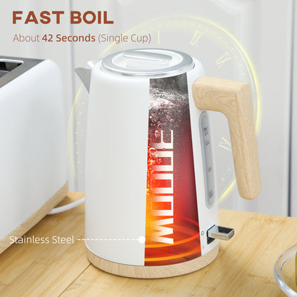 HOMCOM Stainless Steel Kettle and Toaster Set in White