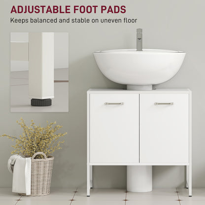 HOMCOM Bathroom Vanity Unit, Under Sink Storage Cabinet with Soft-Close Doors for Basin without or with Pedestal, White