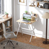 HOMCOM 70 cm Folding Computer Desk with Monitor Shelf - Natural Wood Finish