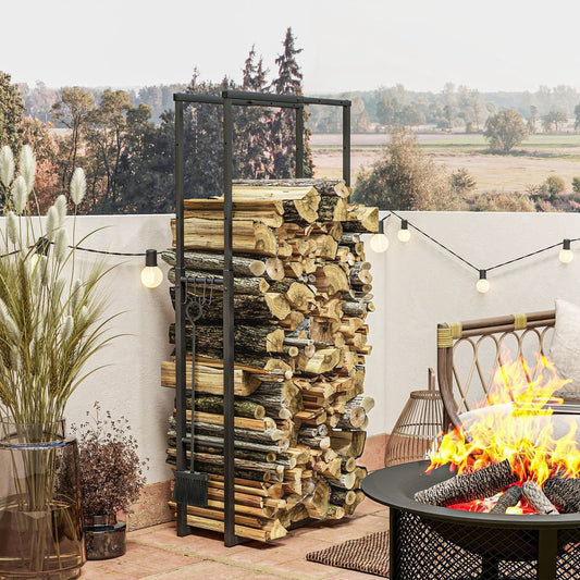 Outsunny 40-65/100-150cm Adjustable Metal Firewood Log Holder in Black