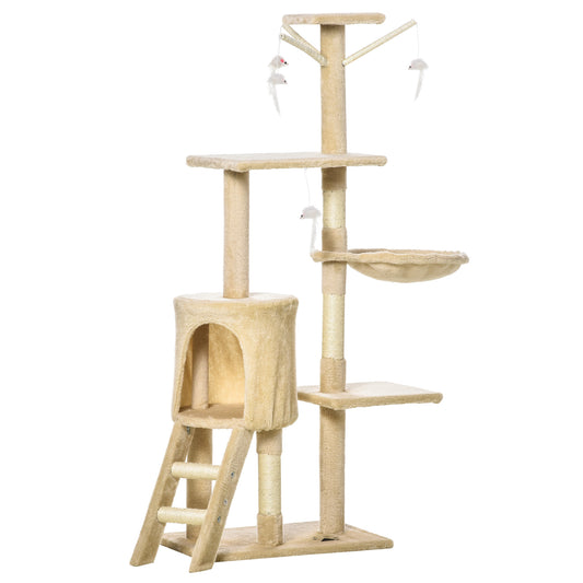 PawHut Multi-Level Cat Tree with Scratching Post, Ladder, Cat House, Beige