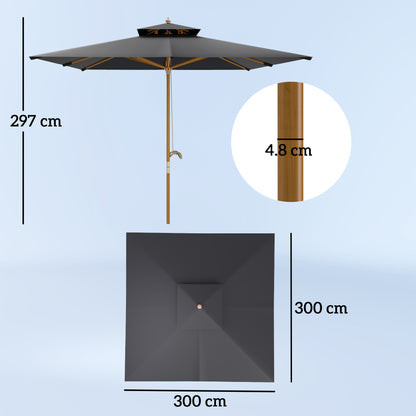 Outsunny 3 m Square Garden Parasol in Black