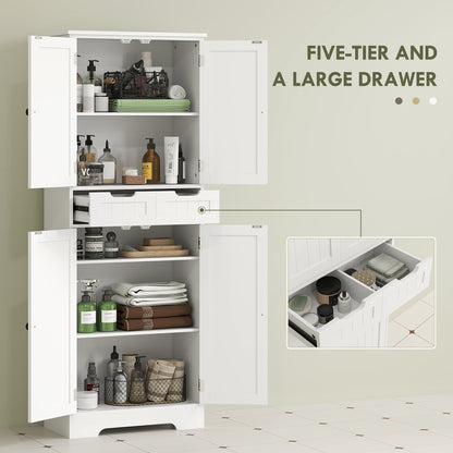 HOMCOM Tall Bathroom Cabinet, Freestanding Bathroom Storage Cabinet with Drawer, Shelves and Doors, 60 x 30 x 160 cm, White