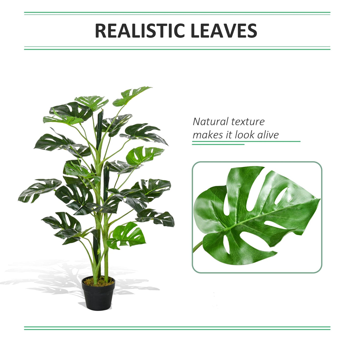 Outsunny 100cm/3.3FT Artificial Monstera Tree Decorative Cheese Plant 21 Leaves with Nursery Pot, Fake Tropical Palm Tree for Indoor Décor