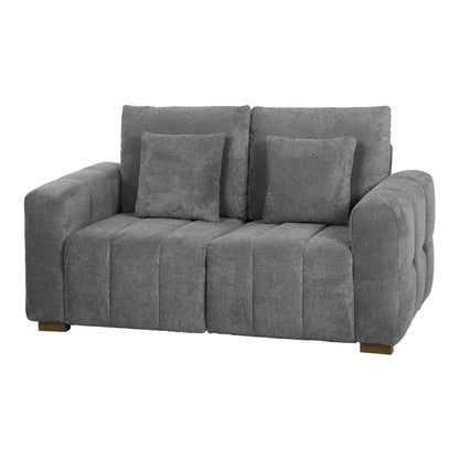 HOMCOM 2 Seater Sofa, Upholstered Velvet Small Couch for Bedroom with Pillows, Padded Cushion and Wood Legs, Grey