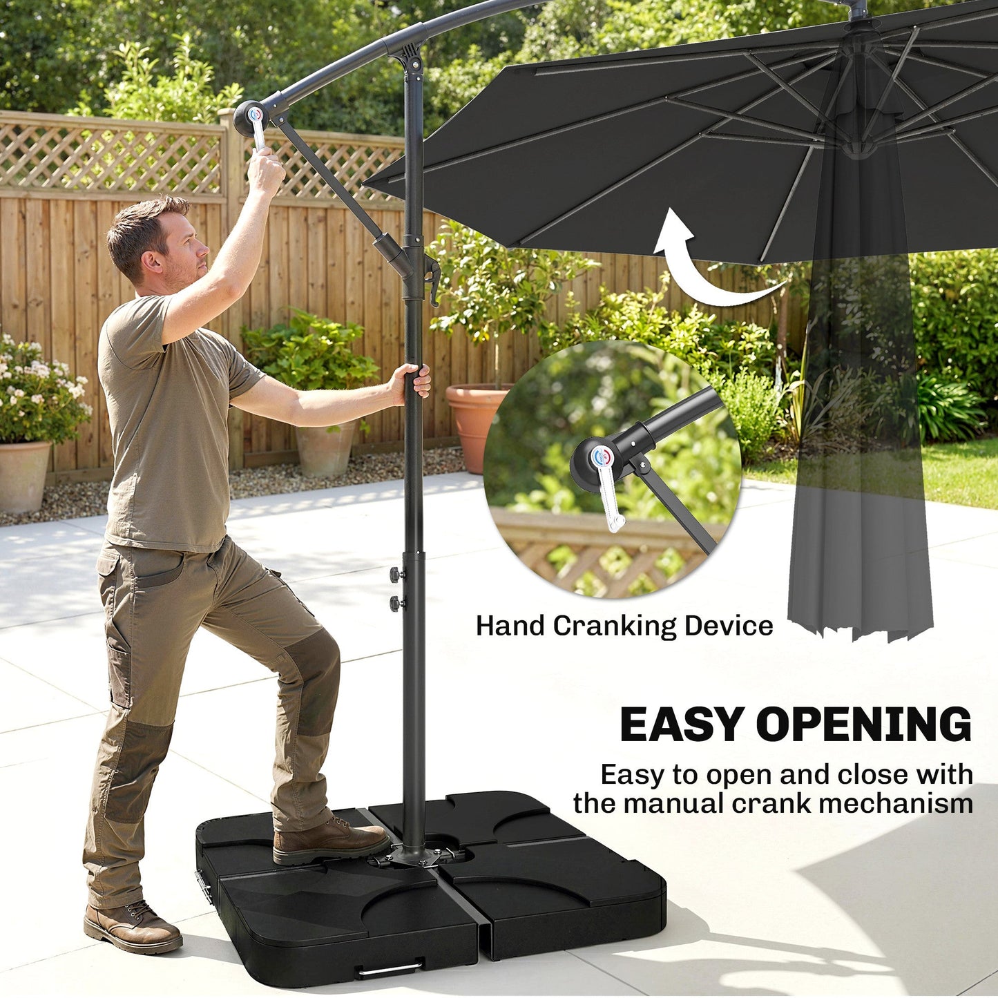 Outsunny 3m Overhanging Parasol, with Base, Weights and Cover - Black