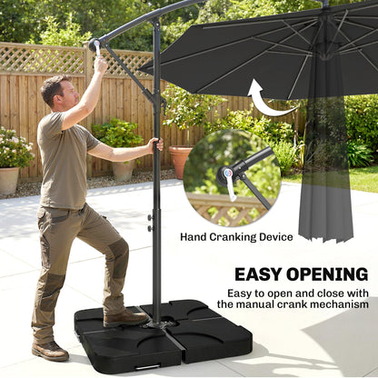 Outsunny 3m Overhanging Parasol, with Base, Weights and Cover - Black