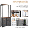 HOMCOM Chest of Drawers with Coat rack Steel Frame 5 Drawers Bedroom Hallway Home Furniture Black Brown