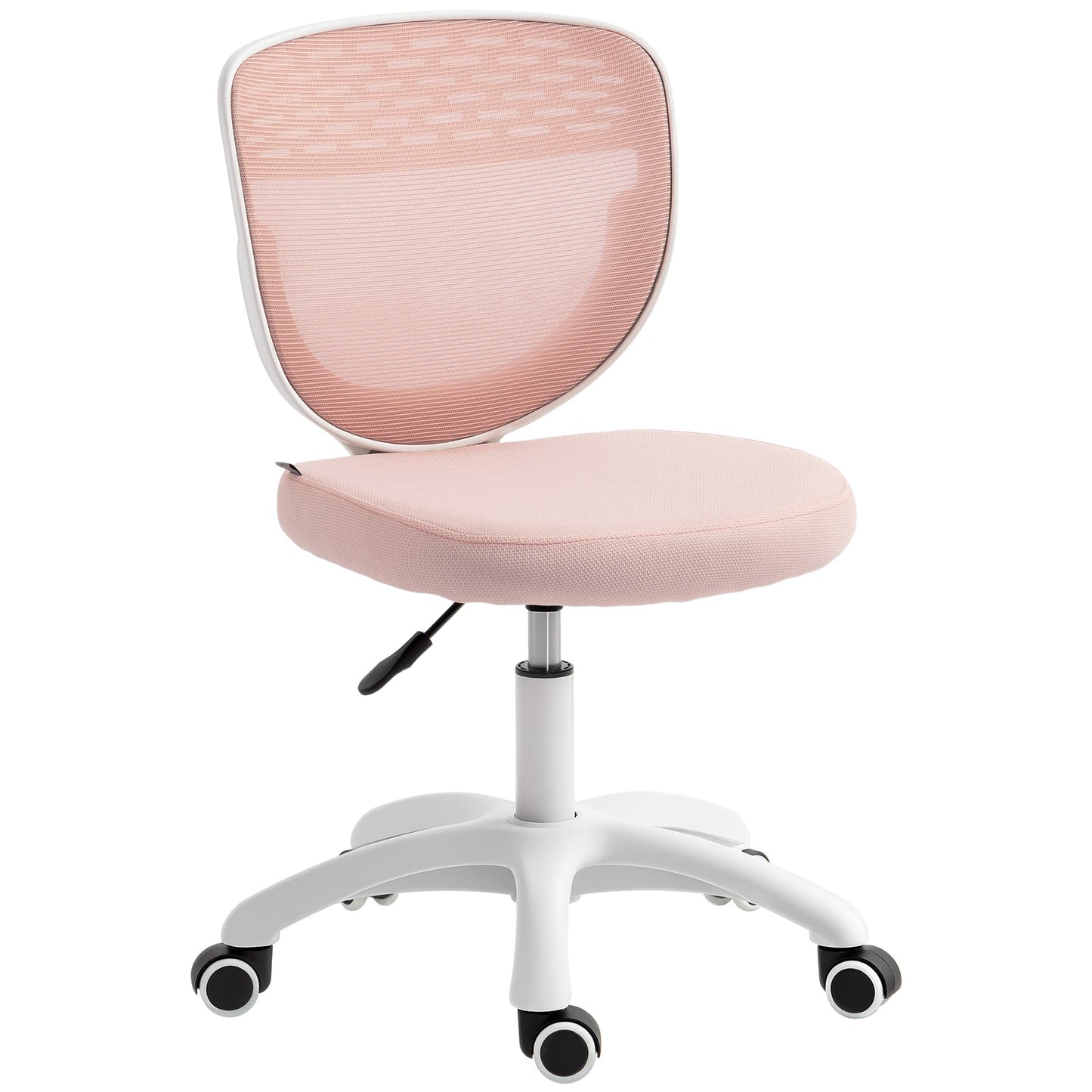 HOMCOM Office Chair, Armless Computer Desk Chair with Breathable Mesh, Adjustable Height, Swivel Wheels, Pink