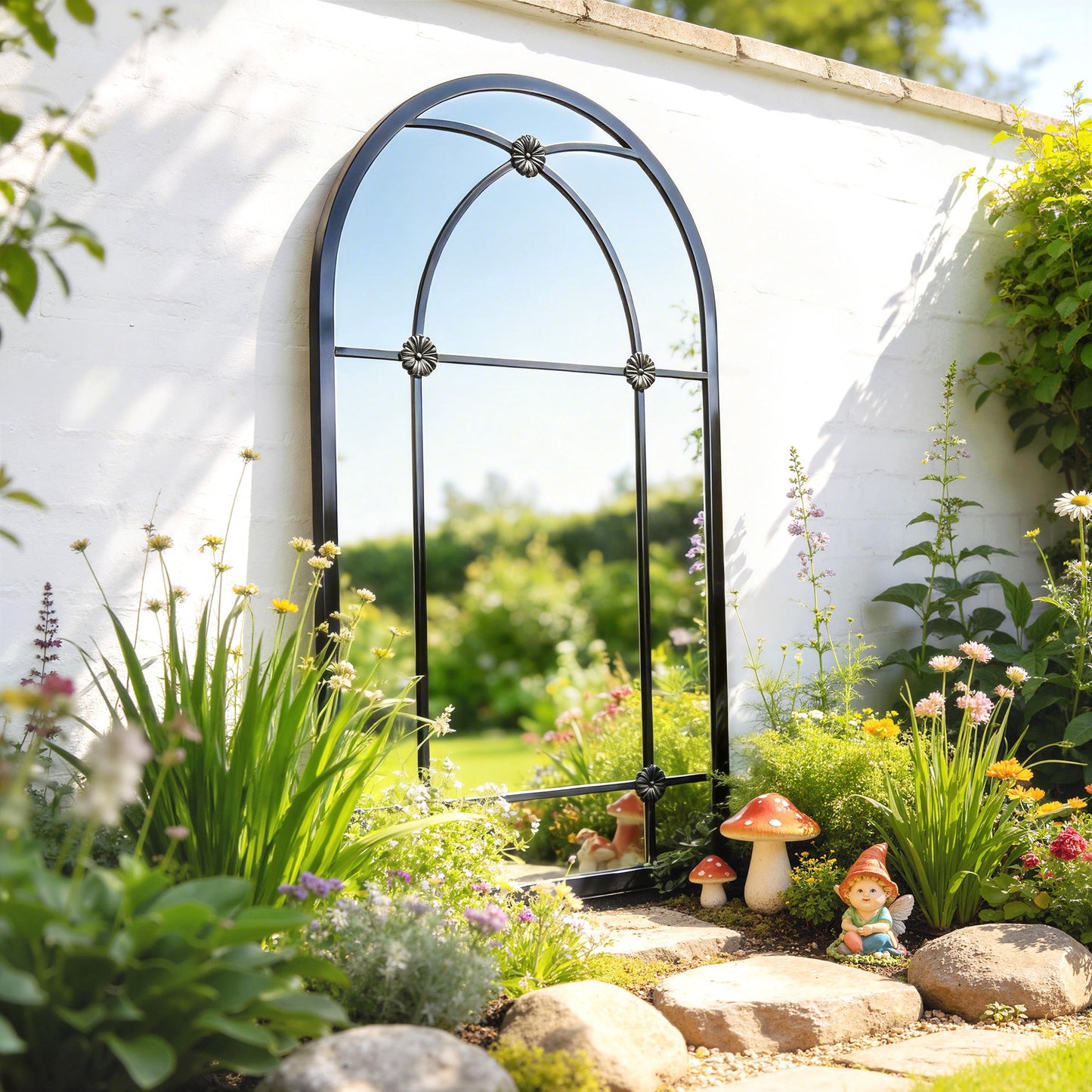 Outsunny Arched Mirror, Shatterproof Acrylic Windowpane Wall Mounted Mirror with Robust Metal Frame, 100 x 60 cm, Black