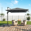 Outsunny 2.4 x 2.4m Cantilever Parasol with Umbrella Weights, UPF50+ Offset Outdoor Umbrella w/ Easy Tilt Adjustment, Dark Grey