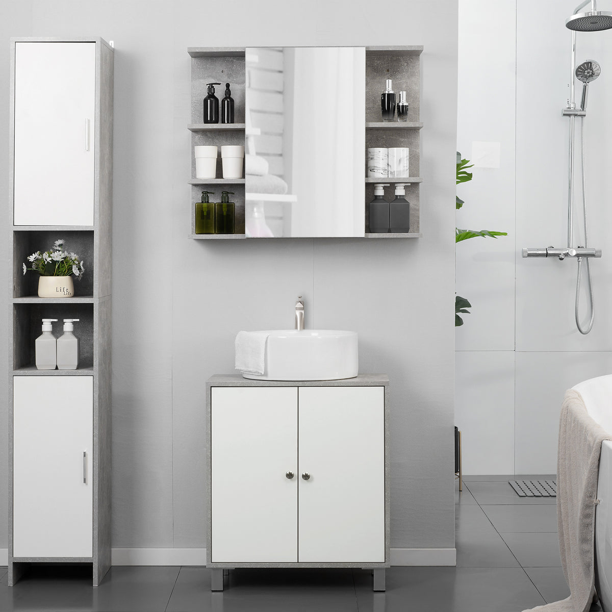 kleankin Under Sink Cabinet in White and Grey