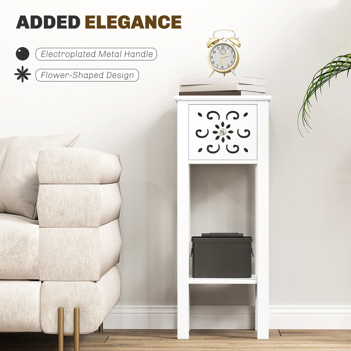HOMCOM Set of Two Elegant Floral Cut-Out Side Tables in White