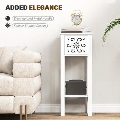 HOMCOM Set of Two Elegant Floral Cut-Out Side Tables in White