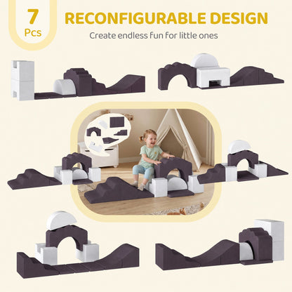 AIYAPLAY 7 Piece Kids Soft Play Set with Detachable Cover, Baby Indoor Climb and Crawl Foam Toys for Toddlers, Brown