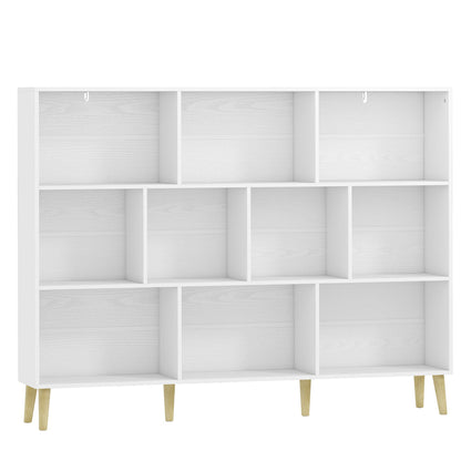 HOMCOM 10-Cube Bookcase, 3-Tier Book Shelf with Solid Wood Legs, 140 cm Modern Bookshelf with Anti-Tip Kit for Bedroom, White
