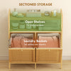 HOMCOM Double Tilt Out Bamboo Laundry Cabinet, Freestanding Bathroom Cabinet with 2 Removable Baskets, Natural