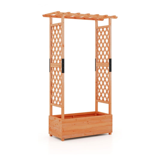 Raised Garden Bed Fir Wood Planter Box with trellis and hanging roof in orange