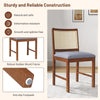 Rattan Dining Chair Set of 4 with Rubber Wood Frame and Linen Fabric Padded-Walnut