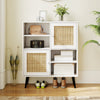 Rattan Sideboard Buffet Cabinet with 4 Cubbies and 2 Rattan-decorated Doors-White